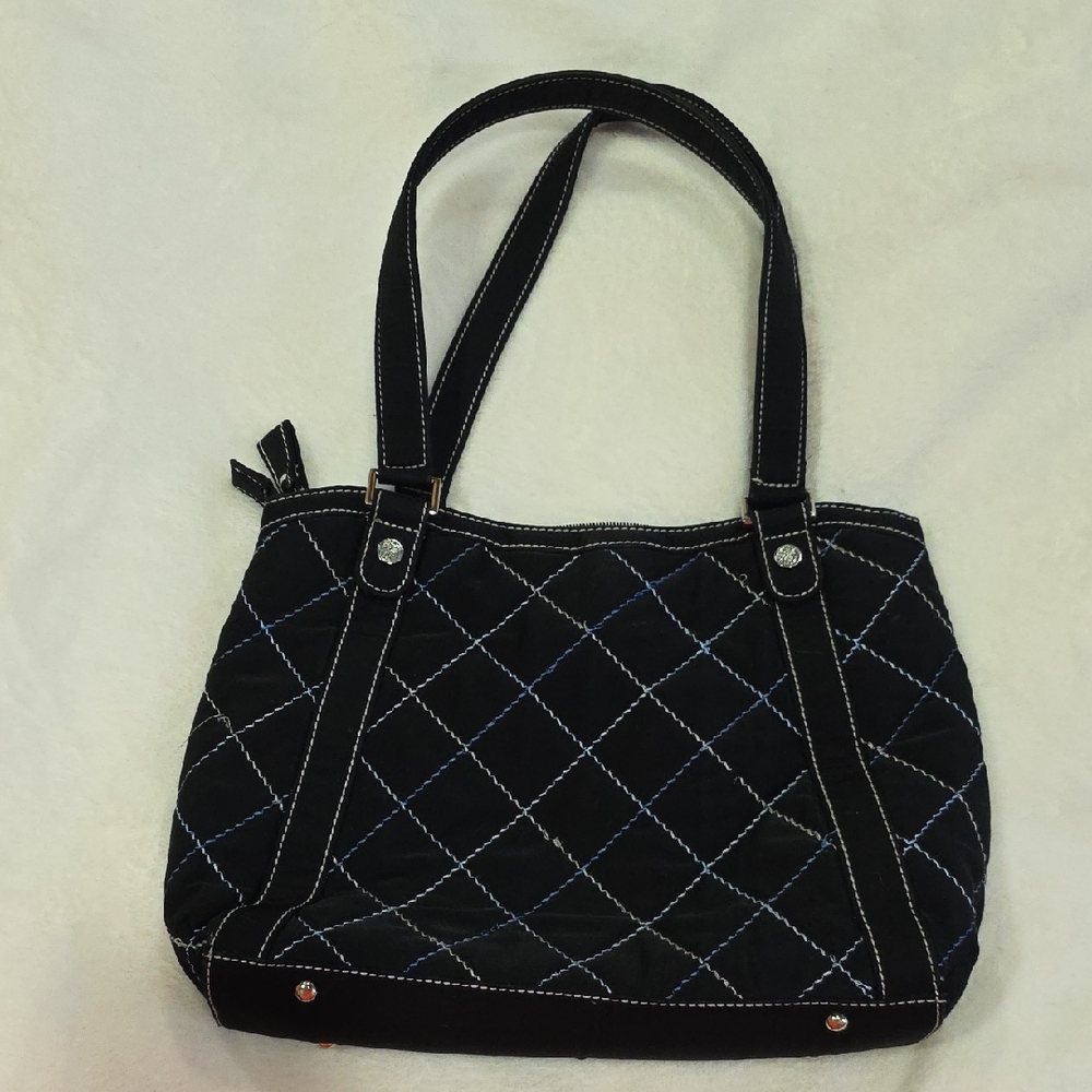 Vera Bradley Black Quilted Tote Blue Stitching